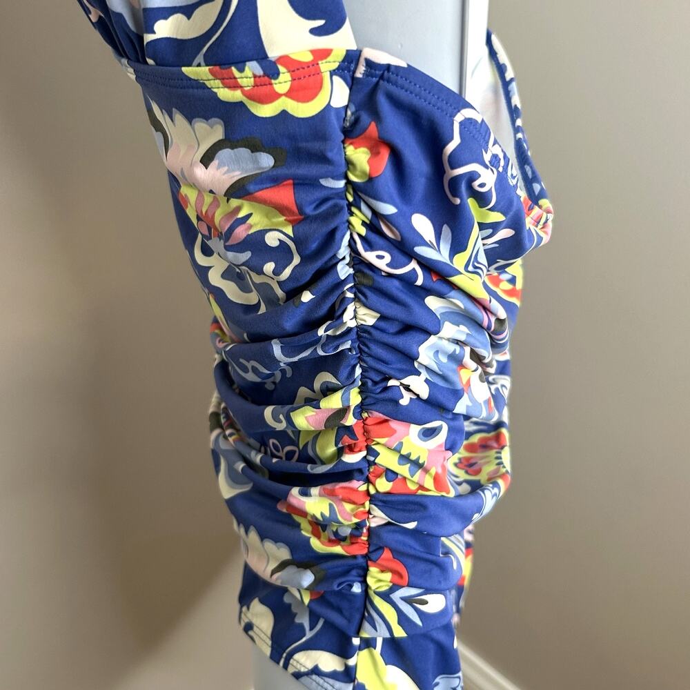 Boden One-Piece Swimsuit Size 10 Blue Floral Halter Ruched Sides - Picture 3 of 9